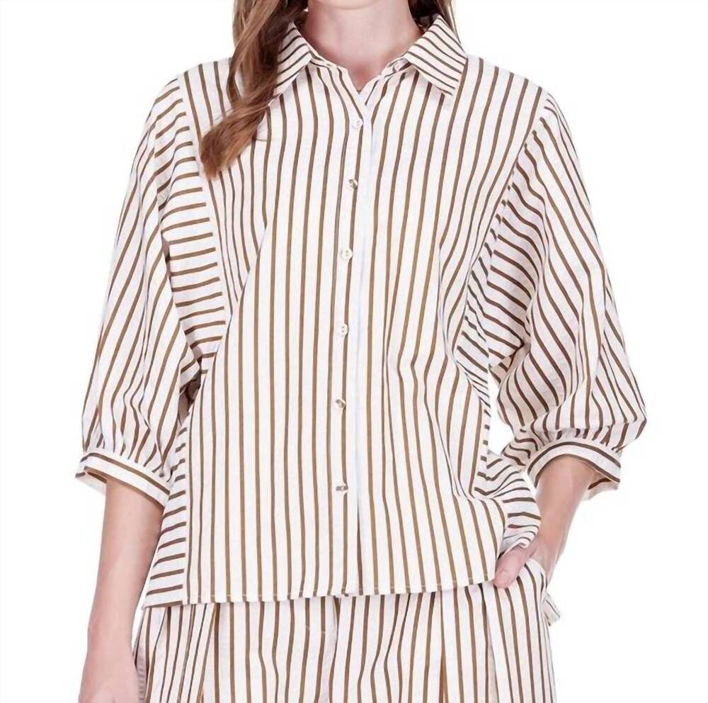 NEW JOY JOY collar striped blouse in brown